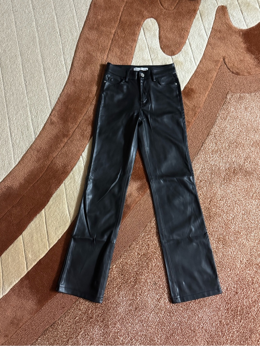 Zara Black Faux Leather Straight Pants